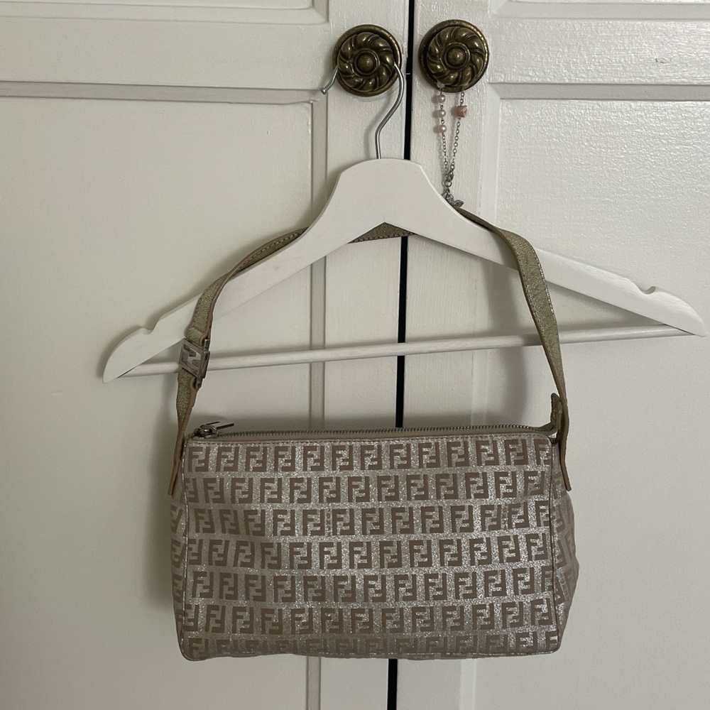 Fendi Metallic Pearl Zucchino Monogram Shoulder Bag